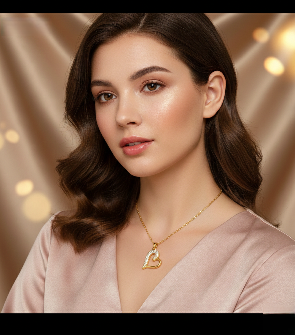 Elegant Gold Heart Pendant Necklace with Pavé Crystal Detail