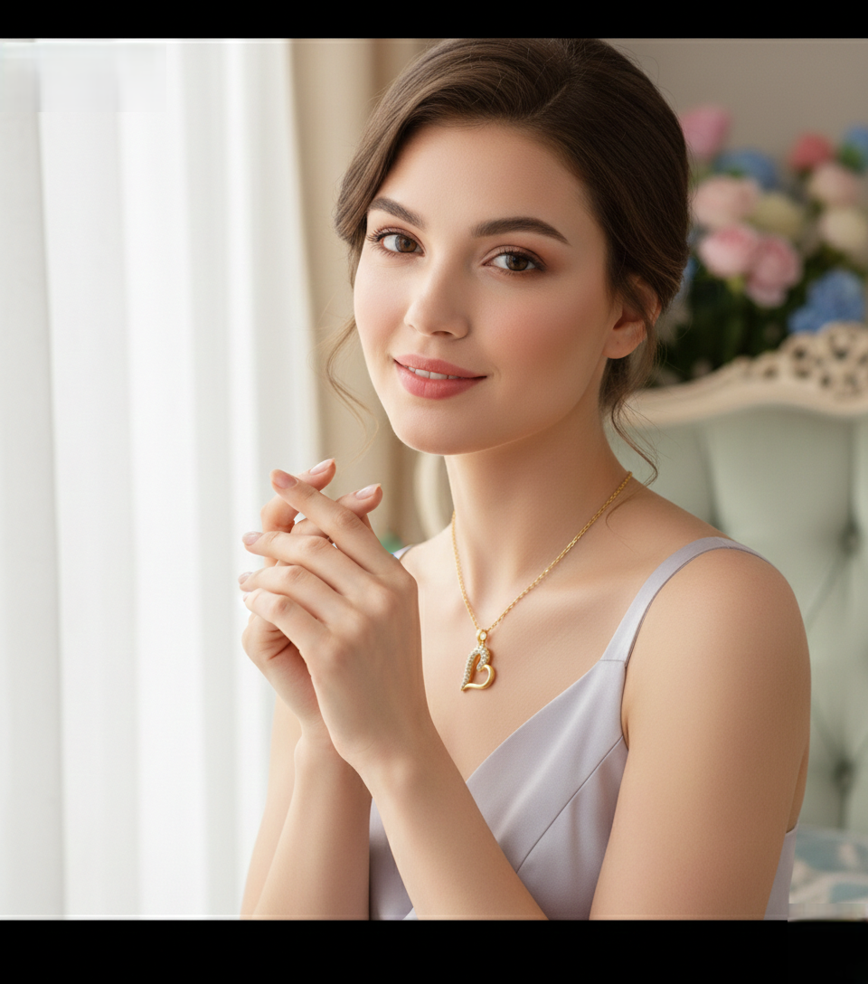 Elegant Gold Heart Pendant Necklace with Pavé Crystal Detail