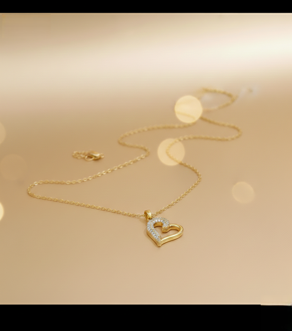 Elegant Gold Heart Pendant Necklace with Pavé Crystal Detail
