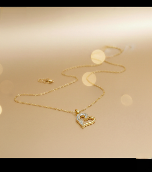 Elegant Gold Heart Pendant Necklace with Pavé Crystal Detail