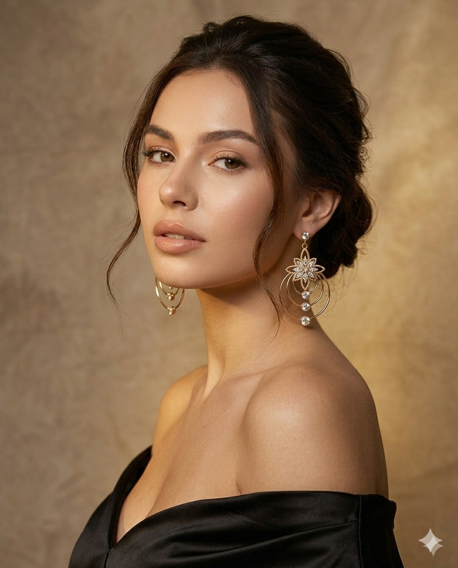 Elegant Gold Floral Halo Drop Earrings with Crystal Accents