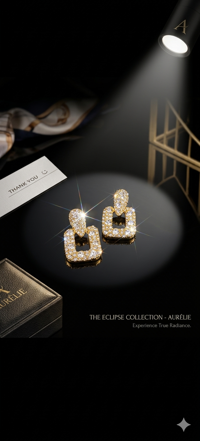 Statement Gold Geometric Drop Earrings with Crystal Embellishments
