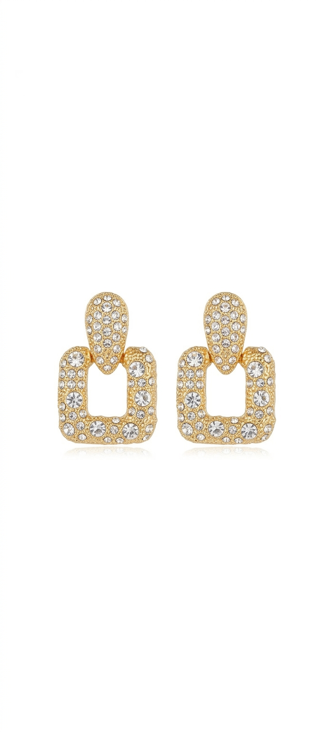 Statement Gold Geometric Drop Earrings with Crystal Embellishments