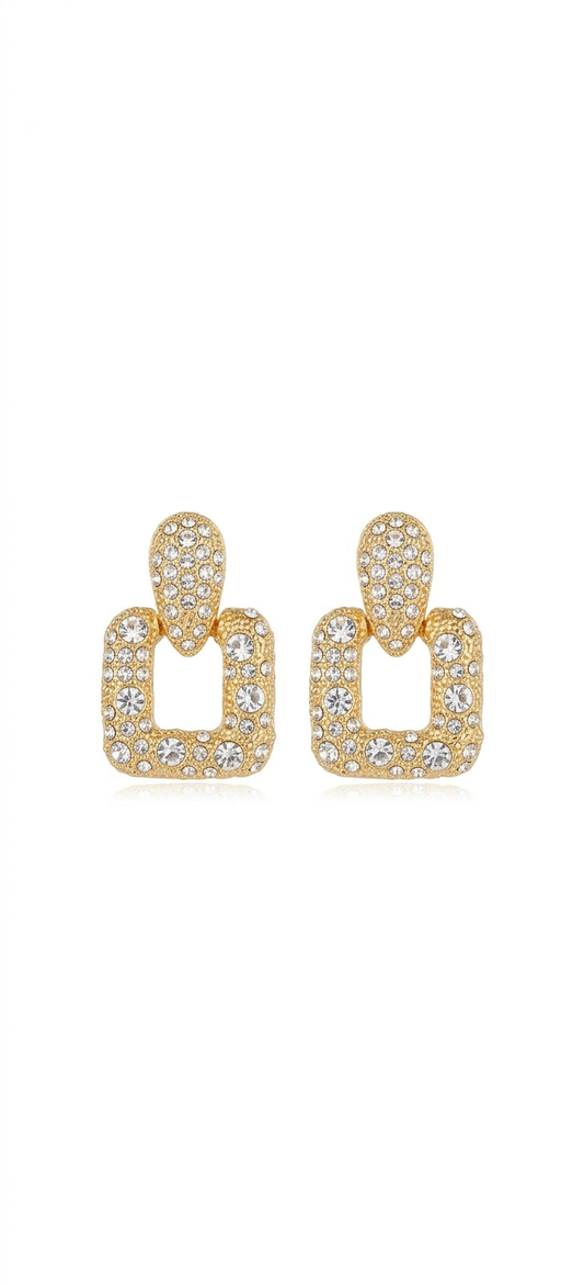 Statement Gold Geometric Drop Earrings with Crystal Embellishments