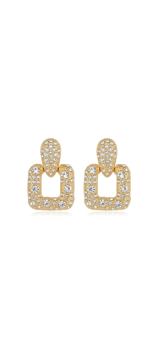 Statement Gold Geometric Drop Earrings with Crystal Embellishments