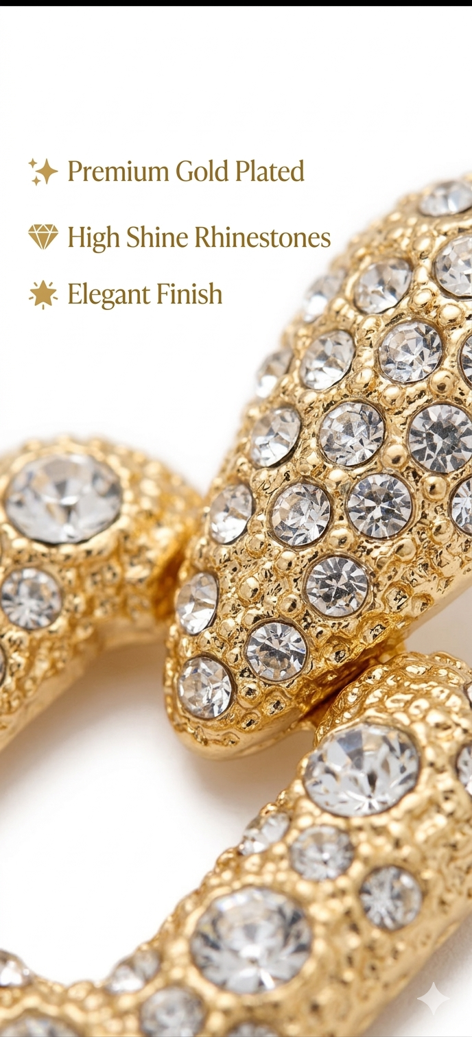 Statement Gold Geometric Drop Earrings with Crystal Embellishments