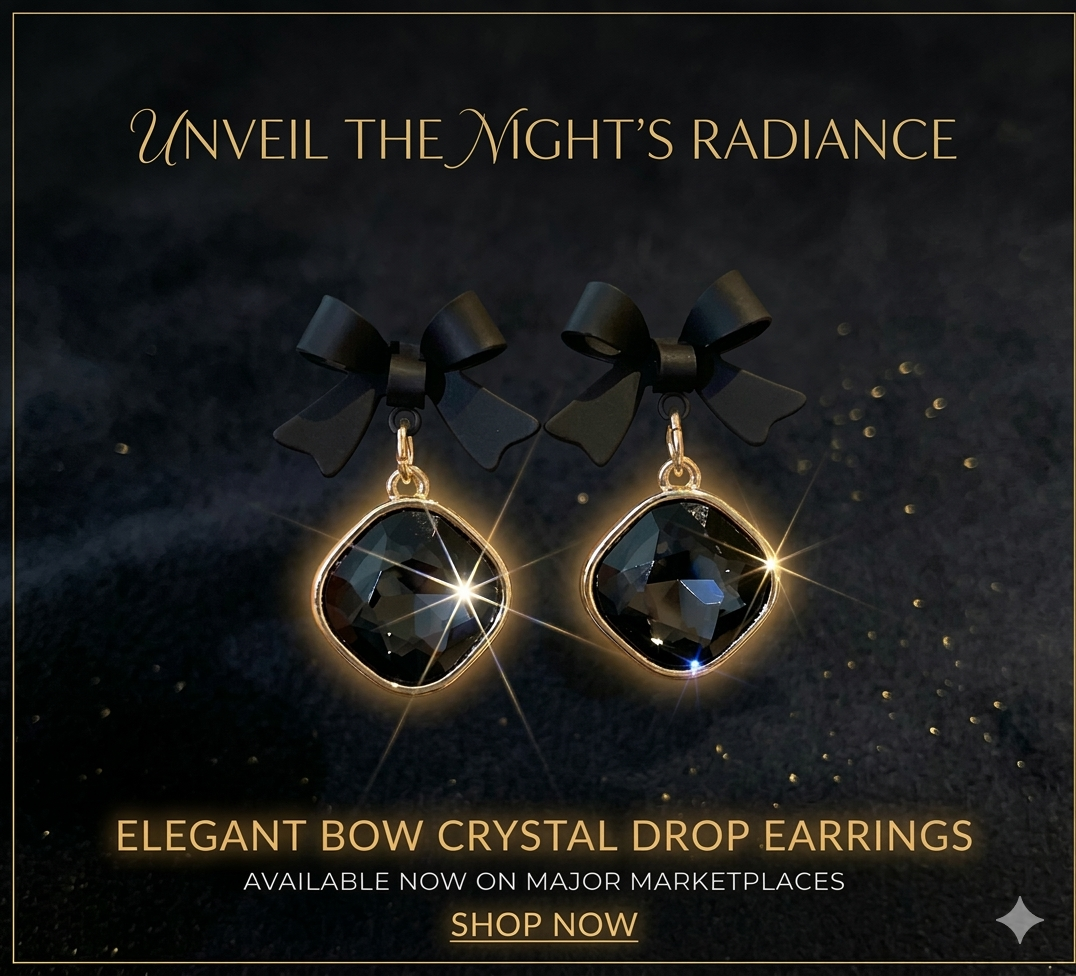 Chic Black Bow Drop Earrings with Faceted Crystal Charm