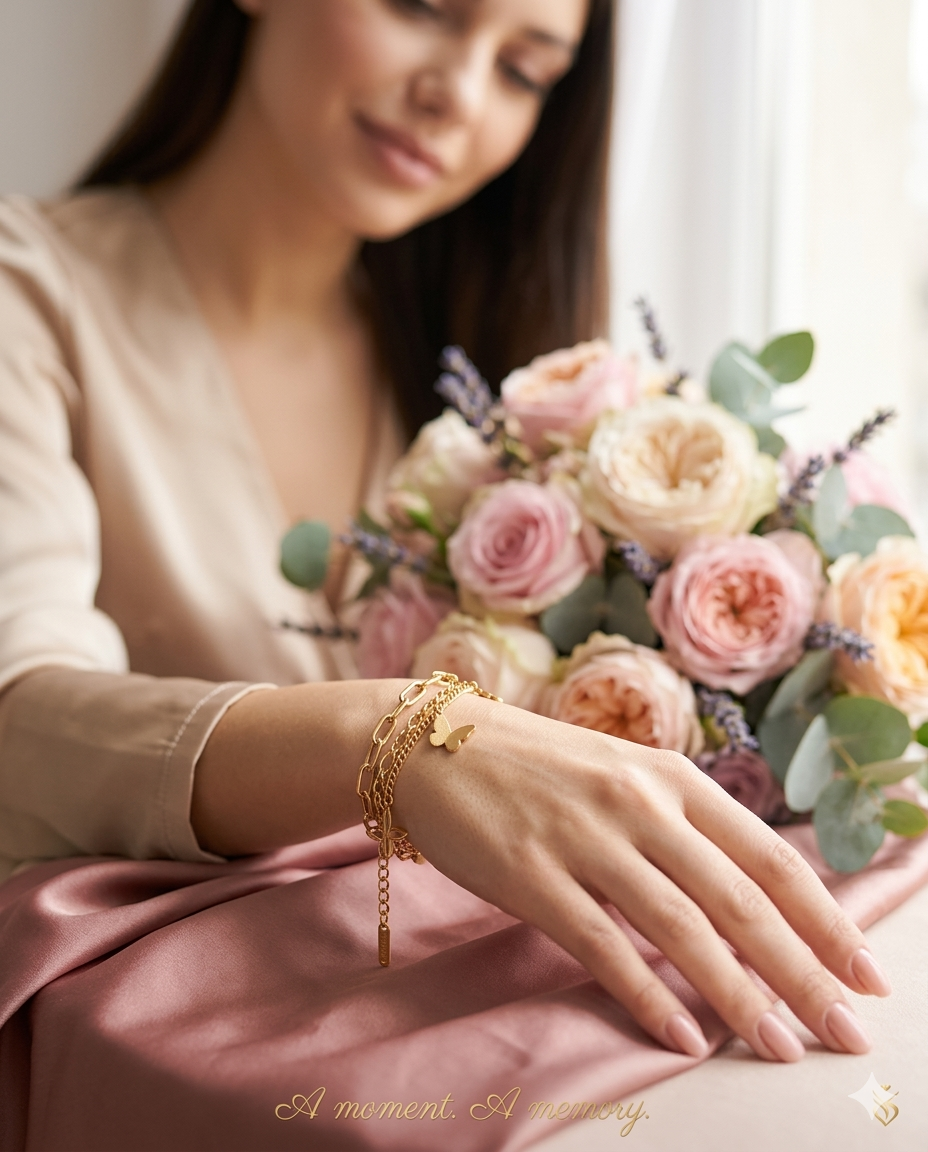 Charming Gold Plated Butterfly Charm Bracelet with Layered Chains