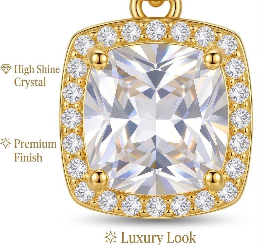 Luxury Double Halo Cushion-Cut Crystal Drop Earrings in Gold