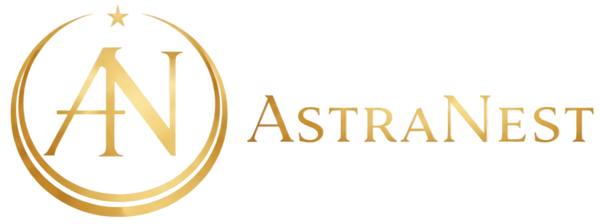 AstraNest logo in gold on a black background