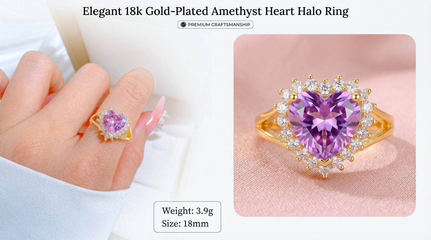 Elegant Heart-Cut Pink Gemstone Ring in Gold with Artificial Stones