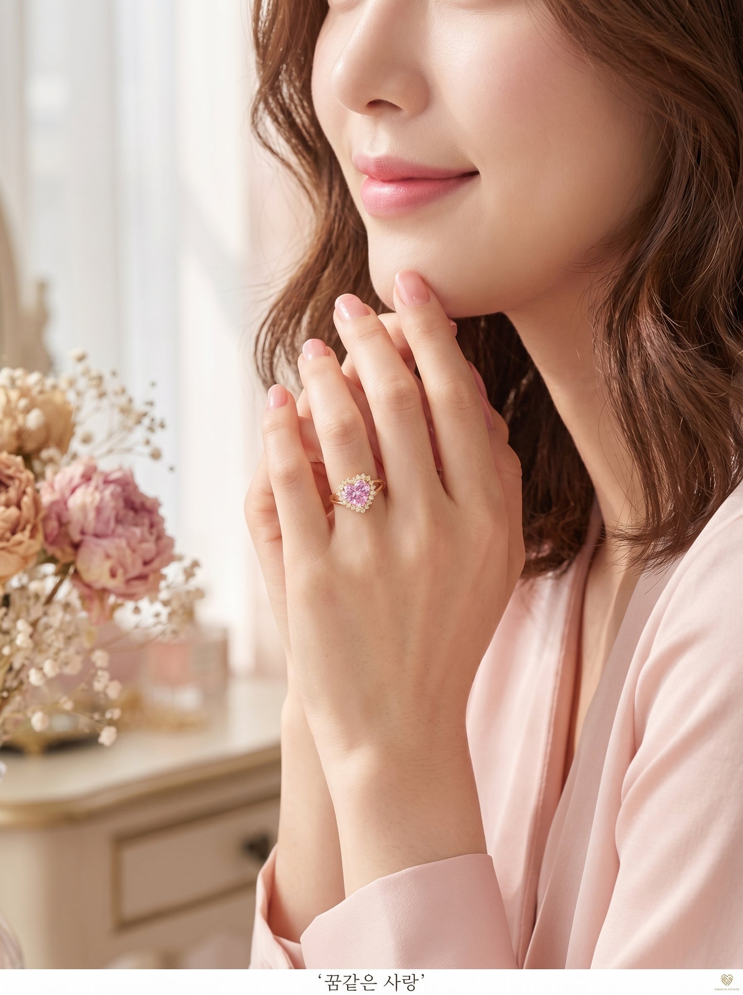 Elegant Heart-Cut Pink Gemstone Ring in Gold with Artificial Stones