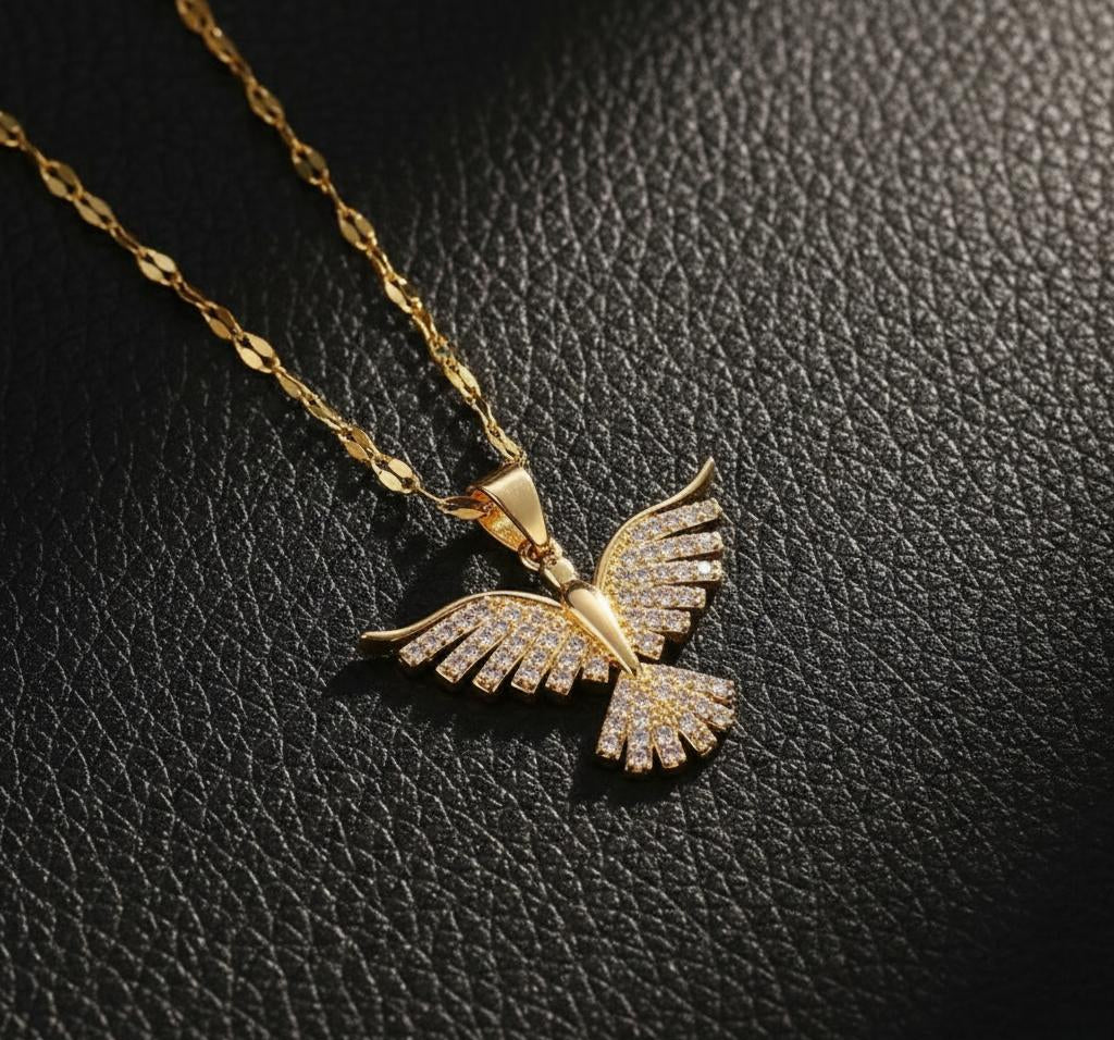 Gold Eagle Pendant Necklace with Pavé Crystal Wings